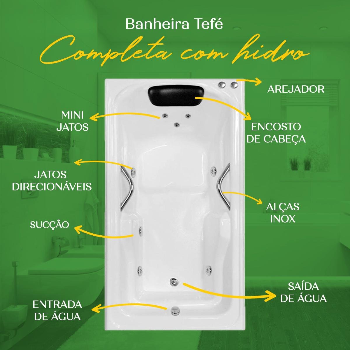 Banheira Retangular Tefé Completa com Hidro - 4