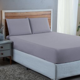 Kit Conjunto Cama Casal Algodão 300 Fios 3 Peças com Elástico e Fronhas:cinza - 1