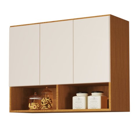 Armario Aéreo Organizador Multiuso Quarto Sala Bela 3 Portas:Nature/Off White