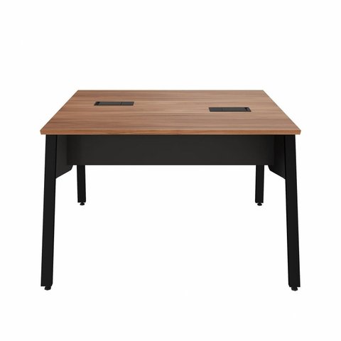 Mesa Escritório Plataforma 2 Pessoas 135cm com Tampo Chanfrado Industrial Executive Marrom/Nogal/Preto