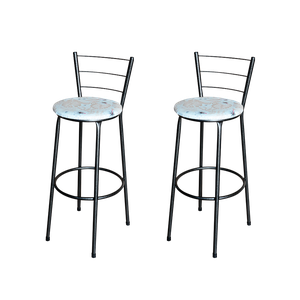 Conjunto 2 Banquetas Alta Preta Para Cozinha:Floral Areia