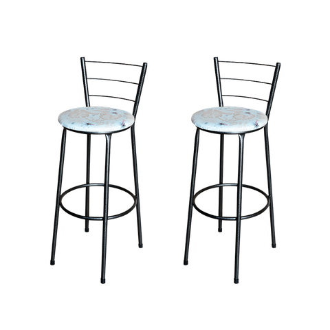 Conjunto 2 Banquetas Alta Preta Para Cozinha:Floral Areia