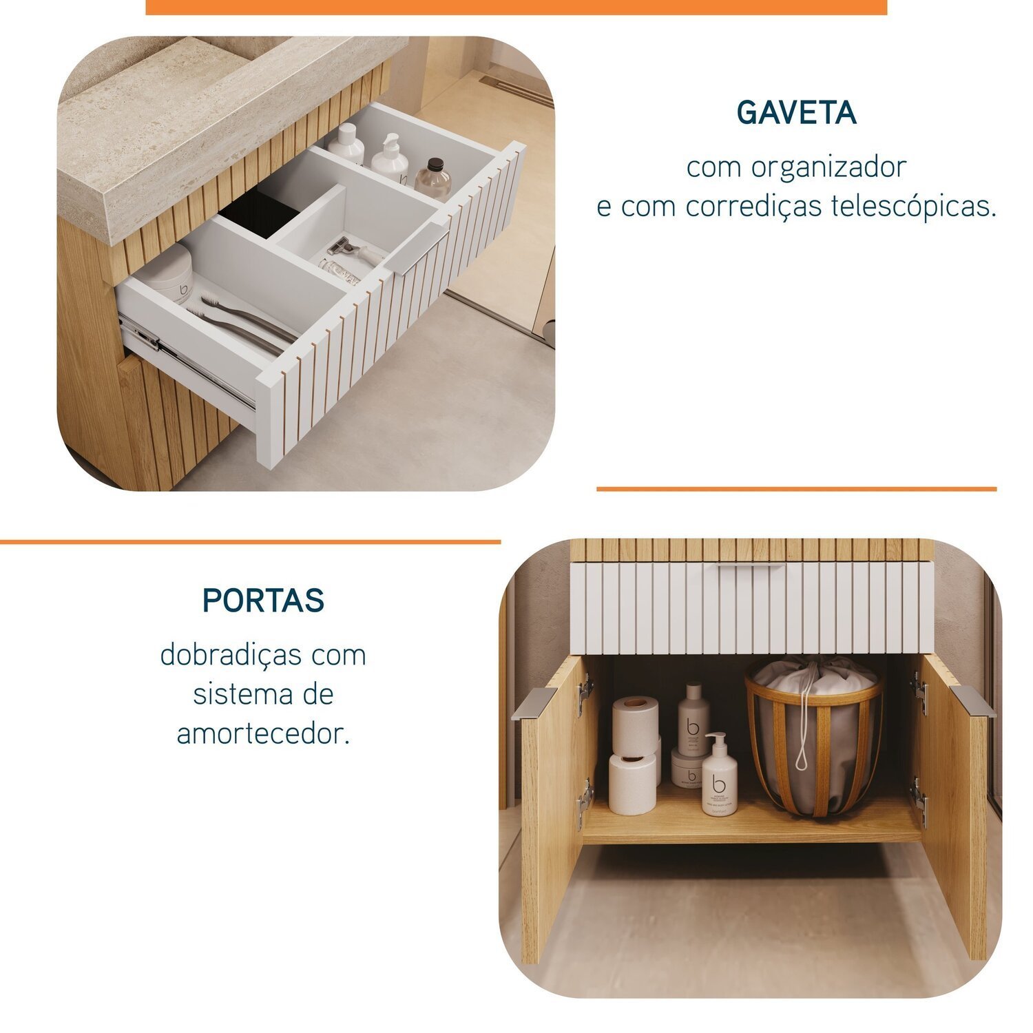 Conjunto Completo para Banheiro Slim Kit Ripy 60cm - 4