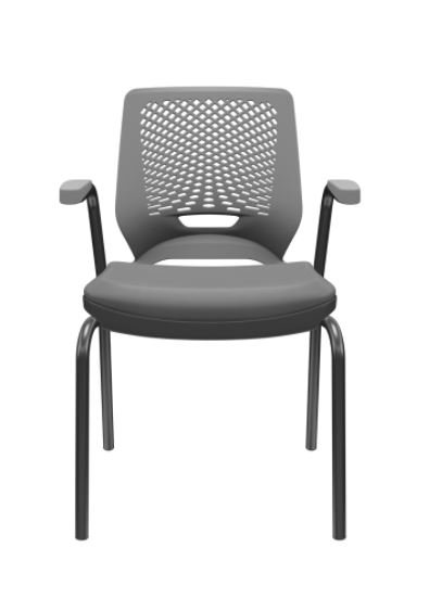 Cadeira de Escritório Fixa Aproximação 4 Pés com Braços Beezi Base Preta Assento e Encosto Grafite Pl - 1