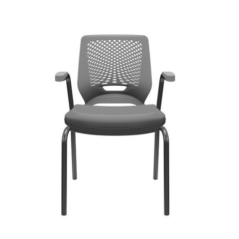 Cadeira de Escritório Fixa Aproximação 4 Pés com Braços Beezi Base Preta Assento e Encosto Grafite Pl