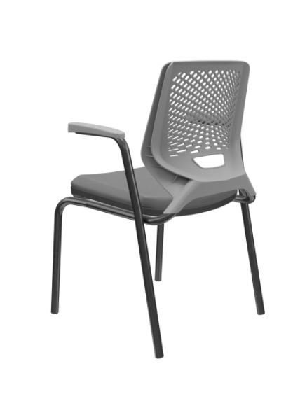 Cadeira de Escritório Fixa Aproximação 4 Pés com Braços Beezi Base Preta Assento e Encosto Grafite Pl - 3