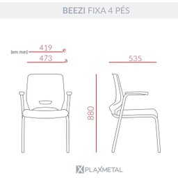 Cadeira de Escritório Fixa Aproximação 4 Pés com Braços Beezi Base Preta Assento e Encosto Grafite Pl - 4