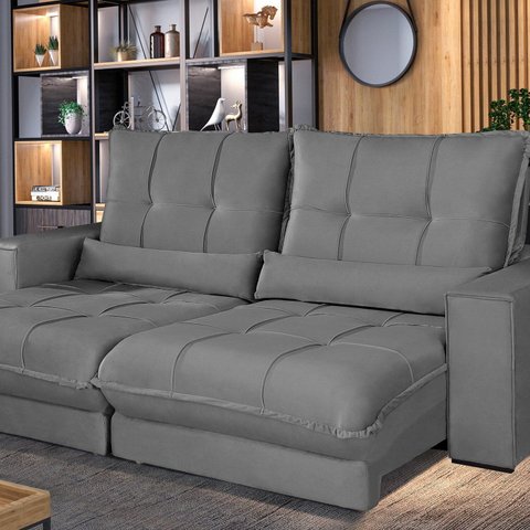 Sofá Retrátil e Reclinável Thor - Molas Ensacadas 210 Cm Cinza Chumbo