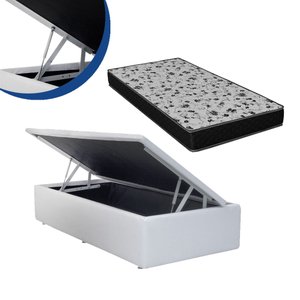 Cama Box Baú Solteiro Colchão Espuma D33 Bordado + Box Sintético Branco