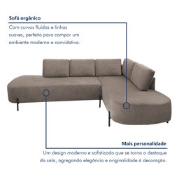 Sofá de Canto Luna Orgânico 265 Cm para Sala de Estar - 10