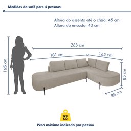Sofá de Canto Luna Orgânico 265 Cm para Sala de Estar - 5