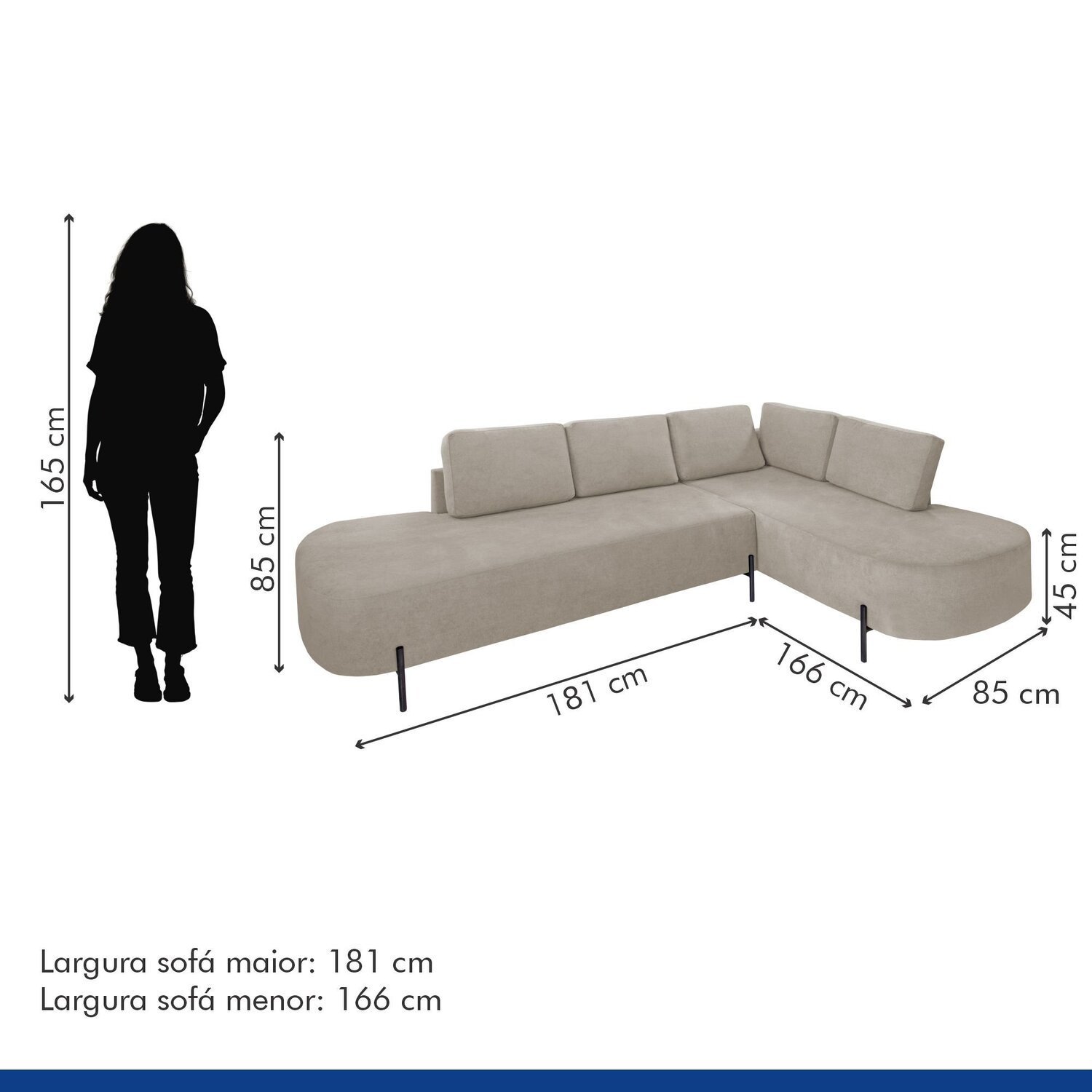 Sofá de Canto Luna Orgânico 265 Cm para Sala de Estar - 3