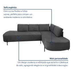 Sofá de Canto Luna Orgânico 265 Cm para Sala de Estar - 10