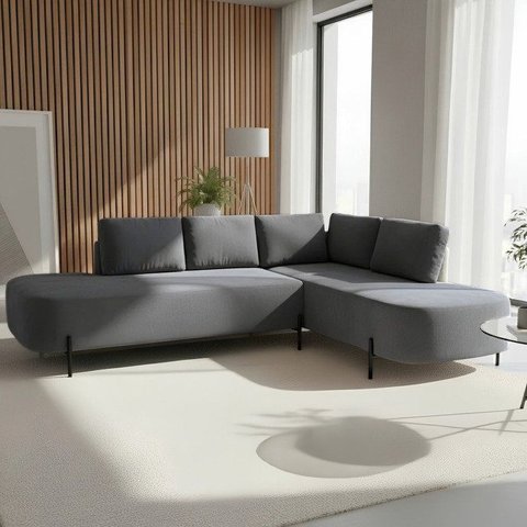 Sofá Canto Orgânico 4 Lugares Veludo Cinza Luna 272cm Yescasa