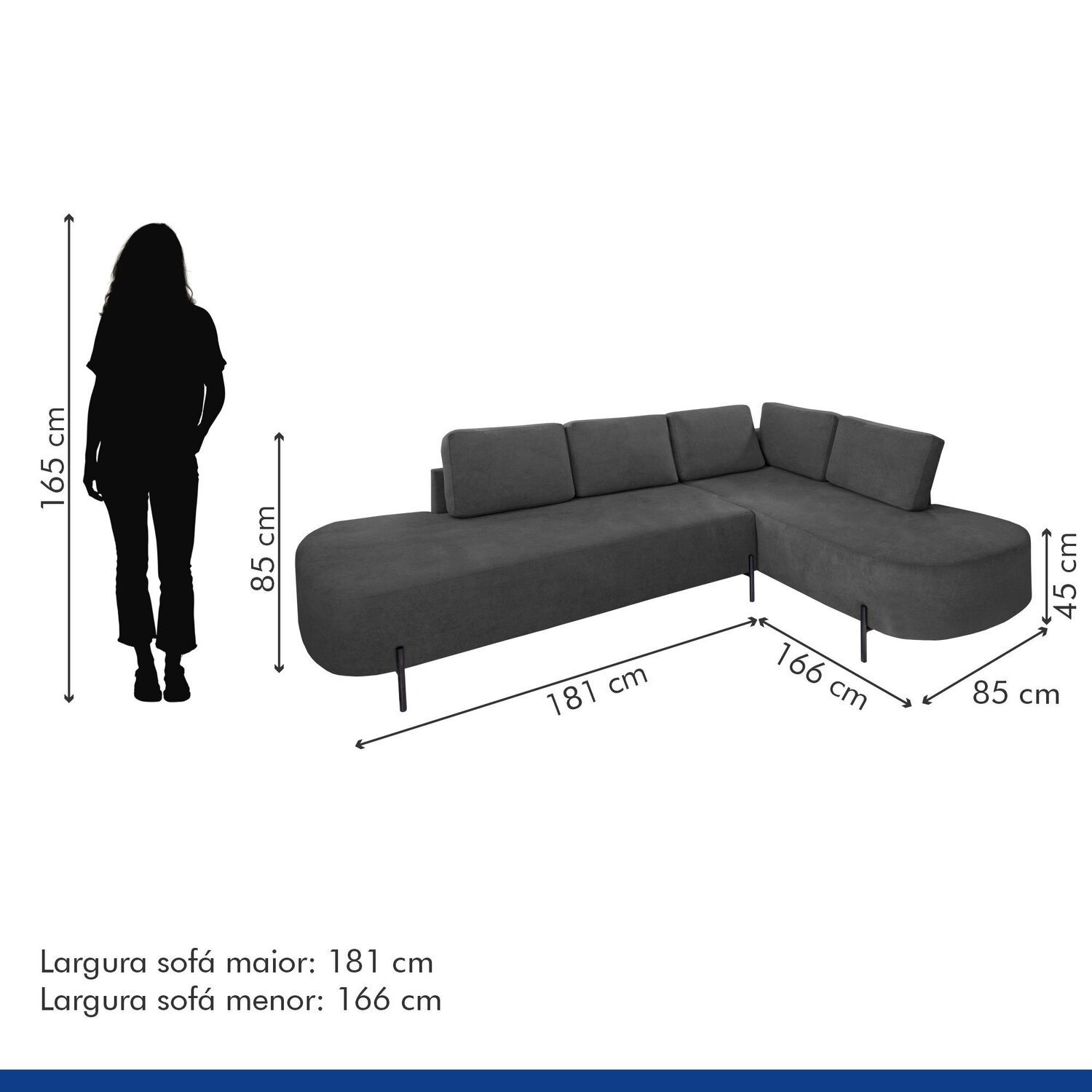 Sofá de Canto Luna Orgânico 265 Cm para Sala de Estar - 3