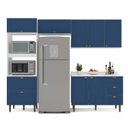 Ver imagem 5 de Cozinha Pérola 4 Peças Torre Quente Basculante Aéreo 3 Portas e Balcão 2 Gavetas 3 Portas com Tampo Yescasa Azul/Branco
