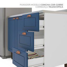 Cozinha Pérola 4 Peças Torre Quente Basculante Aéreo 3 Portas e Balcão 2 Gavetas 3 Portas com Tampo  - 10