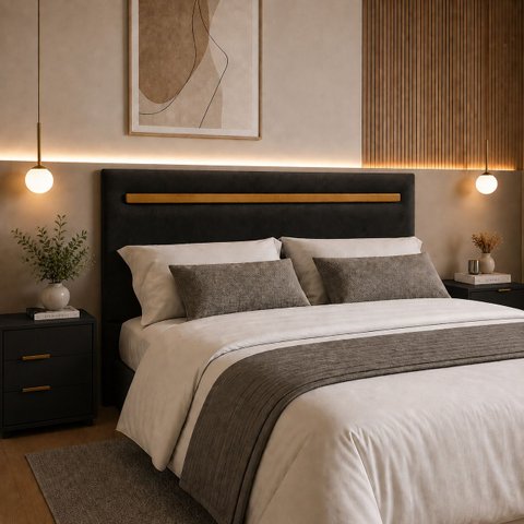 Cabeceira Painel Gabriela p/ Cama Casal 140cm Estofada Veludo:Preto