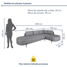Sofá de Canto Luna Orgânico 265 Cm para Sala de Estar - 5
