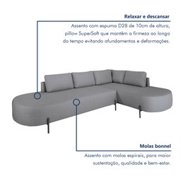 Sofá de Canto Luna Orgânico 265 Cm para Sala de Estar - 6