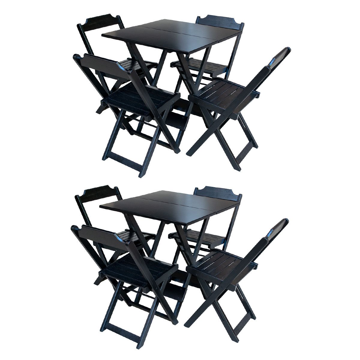 Kit 2 Jogos de Mesa com 4 Cadeiras de Madeira Dobrável 70x70 Ideal para Bar e Restaurante - Preto