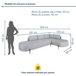 Sofá de Canto Luna Orgânico 265 Cm para Sala de Estar - 6