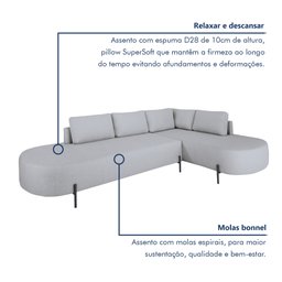 Sofá de Canto Luna Orgânico 265 Cm para Sala de Estar - 7