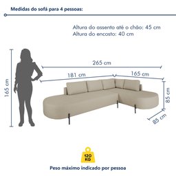 Sofá de Canto Luna Orgânico 265cm para Sala de Estar - 6