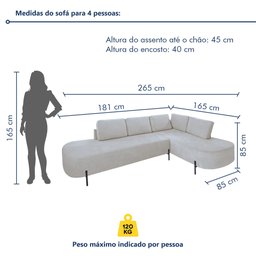 Sofá de Canto Luna Orgânico 265cm para Sala de Estar - 6