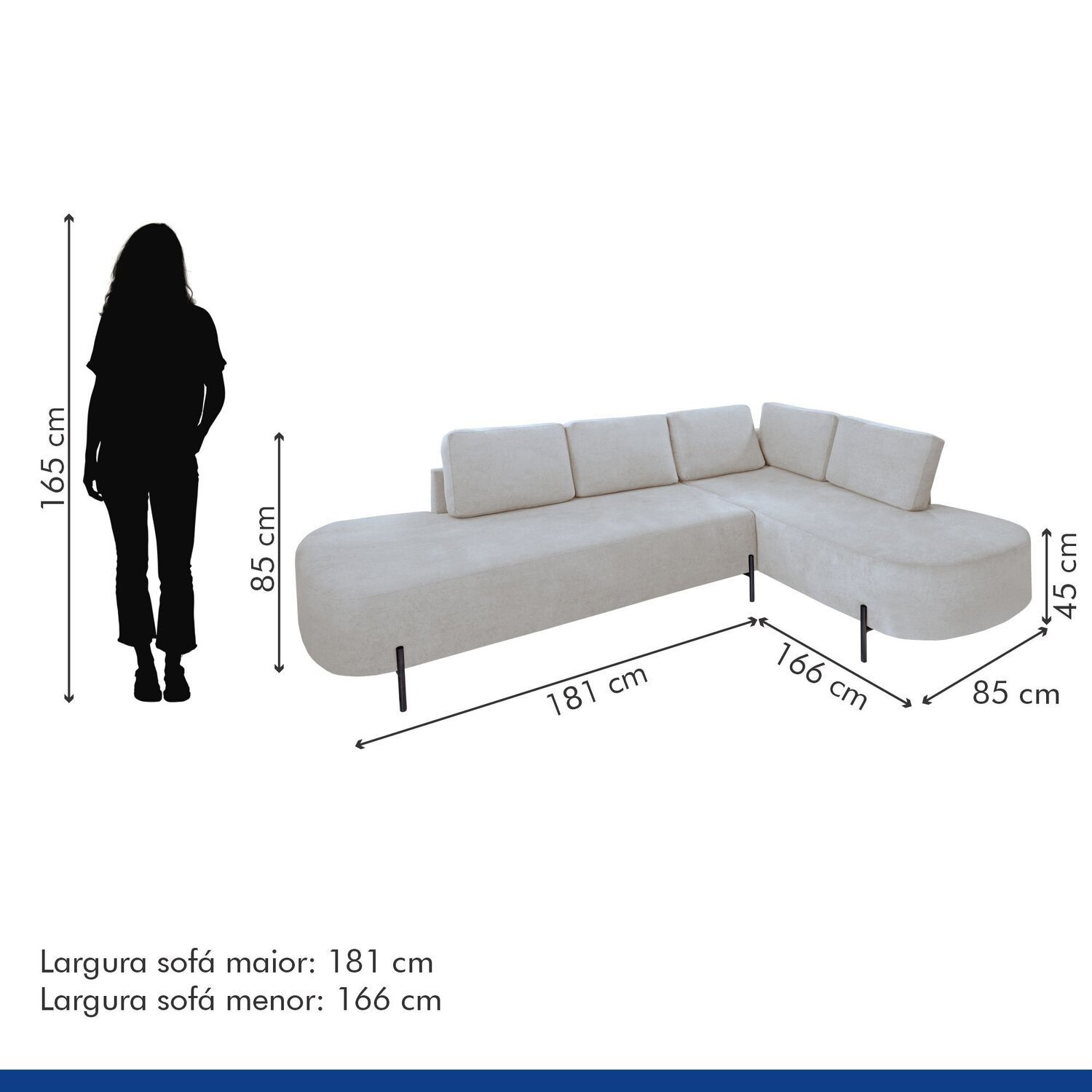 Sofá de Canto Luna Orgânico 265 Cm para Sala de Estar - 3