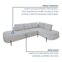 Sofá de Canto Luna Orgânico 265cm para Sala de Estar - 7
