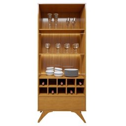 Conjunto Sala de Jantar 100% MDF com Buffet e Cristaleira Reflecta Pés em Madeira Maciça Elegance - 16