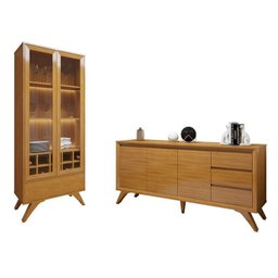 Conjunto Sala de Jantar 100% MDF com Buffet e Cristaleira Reflecta Pés em Madeira Maciça Elegance - 2