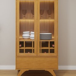 Conjunto Sala de Jantar 100% MDF com Buffet e Cristaleira Reflecta Pés em Madeira Maciça Elegance - 14