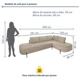 Sofá de Canto Luna Orgânico 265 Cm para Sala de Estar - 5