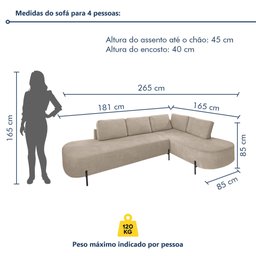 Sofá de Canto Luna Orgânico 265cm para Sala de Estar Yescasa - 6