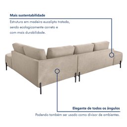 Sofá de Canto Luna Orgânico 265 Cm para Sala de Estar - 7