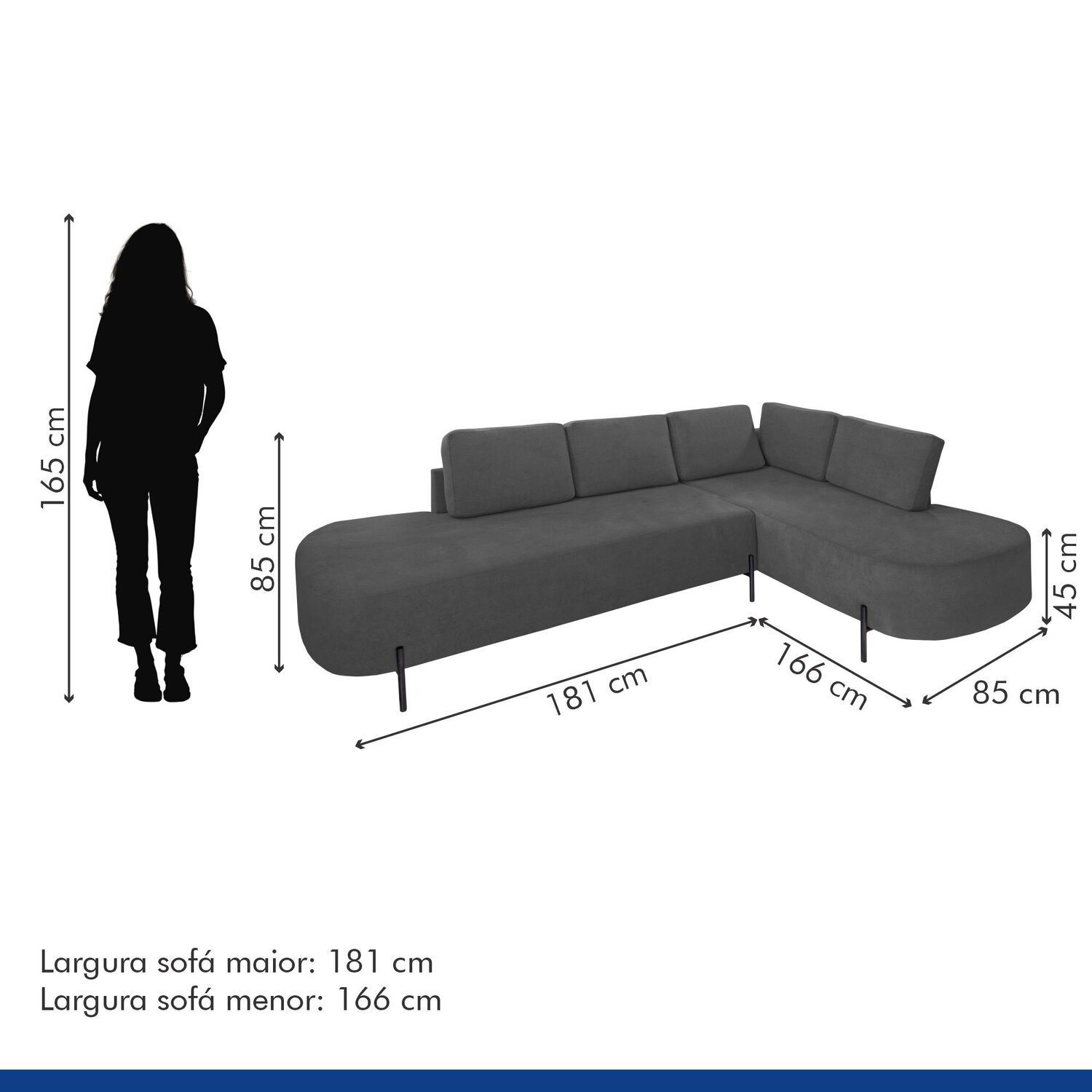 Sofá de Canto Luna Orgânico 265 Cm para Sala de Estar - 8