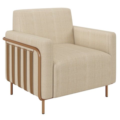 Poltrona Decorativa para Sala de Estar 79cm Pés Aço Delarma M22 Linho Champanhe - Mpozenato