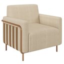 Ver imagem 1 de Poltrona Decorativa para Sala de Estar 79cm Pés Aço Delarma M22 Linho Champanhe - Mpozenato
