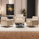 Ver imagem 2 de Poltrona Decorativa para Sala de Estar 79cm Pés Aço Delarma M22 Linho Champanhe - Mpozenato