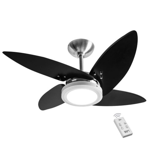 Ventilador Led Paris Escovado 4 Pás Pretas 220v e Controle