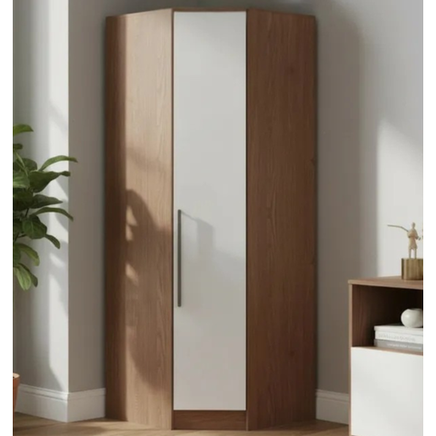 Guarda-Roupa Canto Oblíquo 1 Porta 100% MDF Requinte+ Marrom/Macadâmia/Branco Line