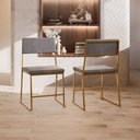 Ver imagem 2 de Kit 3 Cadeira Jantar Cozinha Estofada com Encosto Dourado Suede Dubai