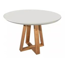 Mesa Jantar Redonda Laqueada Pirâmide 100cm Diâmetro Tampo Mdf e Vidro Off **somente a Mesa** - 2