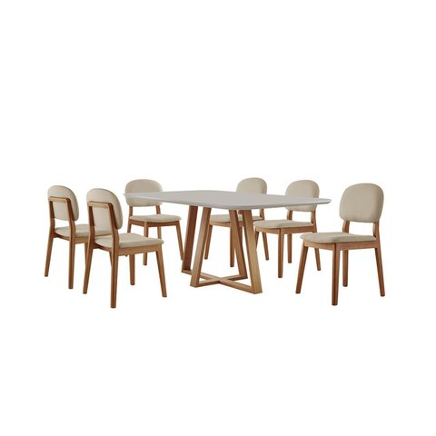 Conjunto Sala de Jantar Mesa Florença 160x90cm Tampo Retângular Vidro/MDF Off White com 6 Cadeiras É