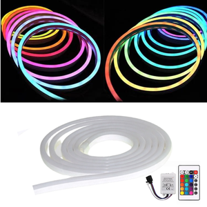 Fita Neon Mangueira Led RGB Flexível De Silicone 16 Cores 5M 12V Com Controle Remoto Para Letreiros 