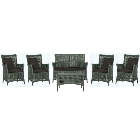 Jogo Sofá 4 Poltronas e Mesa Igapó Marrom E9 Trama Original Verde