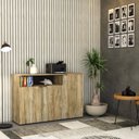 Ver imagem 7 de Armário Aparador com 3 Portas e Nicho 89,5x135x42cm Marrom/Carvalho/Preto