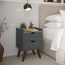 Ver imagem 1 de Mesa Lateral de Cama Cabeceira 2 Gavetas:cinza